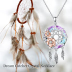 Dream Catcher Pendant Necklace 925 Sterling Silver Synthetic Moonstone Crystal Sunflower Rose Flower Evil Eye Dreamcatcher Cremation Jewelry Gifts for Women Wife Mom