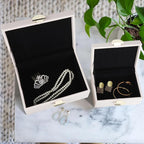 HofferRuffer Faux Leather Jewelry Boxes, Decorative Boxes Storage Accessory Organizer with Gold Hardware Decor, Classic Vegan Leather Set of 2 Pieces (CreamWhite)