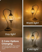 Yarra-Decor Turkish Moroccan Lamp with Bronze Base 3 Color Options Handmade Swan Neck Tiffany Mosaic Glass Bedside Lamps for Bedroom (LED Bulb Included)(4)