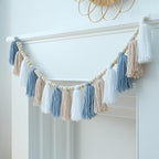 DCJHFJ Boho Blue Tassel Garland Wall Hanging with Wood Beads for Baby Shower Kids Room Bedroom Nursey Back to School Decorations