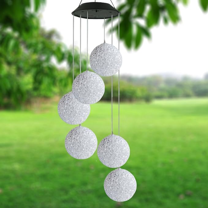 Color Changing Solar Power Wind Chime Spiral Spinner Crystal Ball Wind Mobile Portable Waterproof Outdoor Decorative Romantic Wind Bell Light for Patio Yard Garden Home (Crystal Ball)