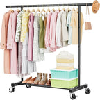 Abiglifty Clothes Rack for Hanging Clothes, Clothing Rack with Wheels, Portable Closet for Laundry, Room (Black)