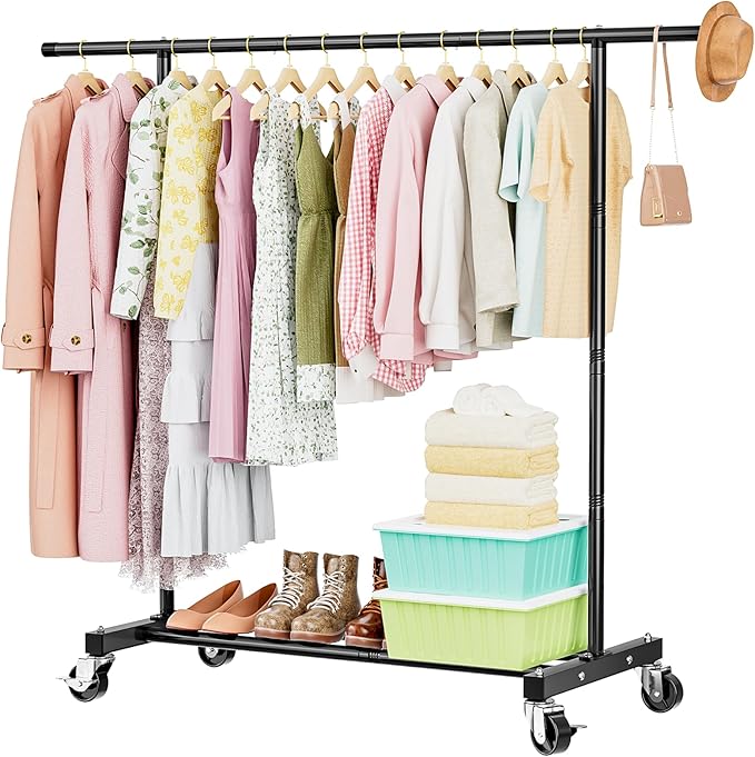 Abiglifty Clothes Rack for Hanging Clothes, Clothing Rack with Wheels, Portable Closet for Laundry, Room (Black)