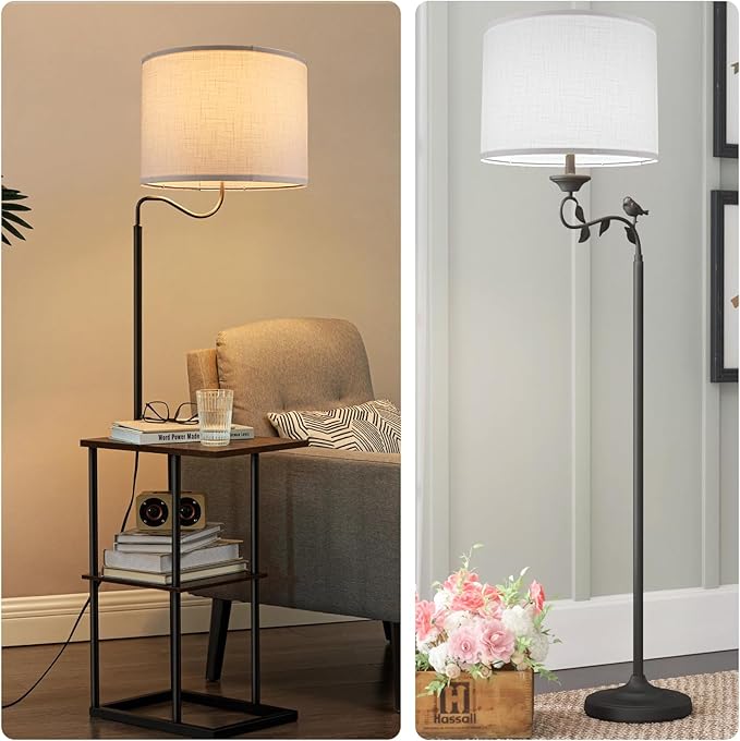 White Lamp shade, Drum Lamp Shade for Table Lamps Floor Lamp, 13" Top X 13" Bottom X 10" High White Large Line Fabric Lamp Shade, Easy Assembly Replacement Lampshade