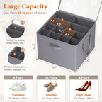 Lifewit Shoe Storage Organizer for Closet, Fabric Large Shoe Box Storage Containers with Clear Cover, Foldable Bins for Boots Heels Sneakers Fits 12-16 Pairs, 1 Pack Gray