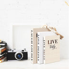 Thyle Linen Covered Fake Decorative Books with Wooden Beaded Tassel Faux Neutral Home Decor Coffee Table Books Decoration for Rustic Farmhouse Modern Living Room Bedroom Office Bookshelf Decor