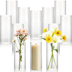 12 Pack 6.5" Tall x 2.4" Diameter Clear Glass Cylinder Vases-Flower Vases for Centerpieces, Hurricane & Floating Candle Holders for Weddings, Parties, Home Decor,Table Displays