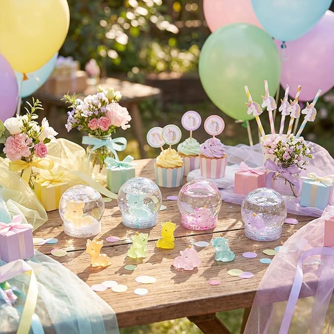 12 Sets Unicorn Clear Plastic Snow Globes Kit with Glow in the Dark Resin Unicorn, Sequins Flakes, Glue Guns for DIY Snow Globes Craft Gifts for Birthday Party Favor