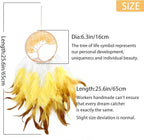 Fairy Gold Citrine Tree of Life Dream Catcher Wall Decor with Healing Crystal Stone Handmade Feather Dream Catchers Decoration Wall Hanging Ornaments for Bedroom Wedding Party Home Decor-25.6"