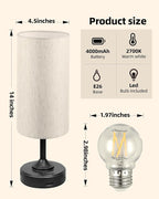 Wireless Lamp, 2-Pack, Ambient Light, Dimmable, 2700K, Timer, Touch Control, Portable, LED, Battery Operated, Rechargeable, Cordless, Desk Lamp, Kitchen Lamp, Fabric Shade, for Bedroom, Living Room