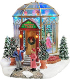 Christmas Village Lighted Tree Shop by Moments in Time LED Musical Holiday Building with Battery Operation, Handcrafted Décor for Christmas Village Display 7.5”