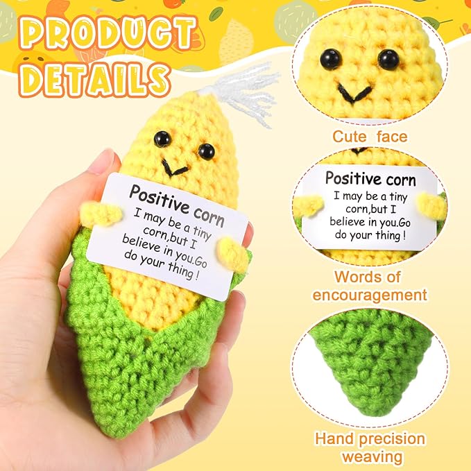 HunnmingRe 12 Pcs Cute Crochet Doll with Positive Card Soft Wool Animals Creative Knitting Dolls for Positive Support Inspirational Birthday Encouragement Gift(Mushroom Style)