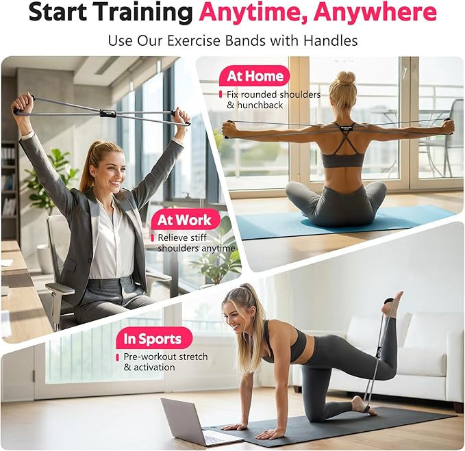 Resistance Bands, Figure 8 Fitness Exercise Bands with Handles - 8 Shaped Resistance Bands of 3 for Arm and Shoulder Stretch, Rope 8 Word Elastic for Women and Men