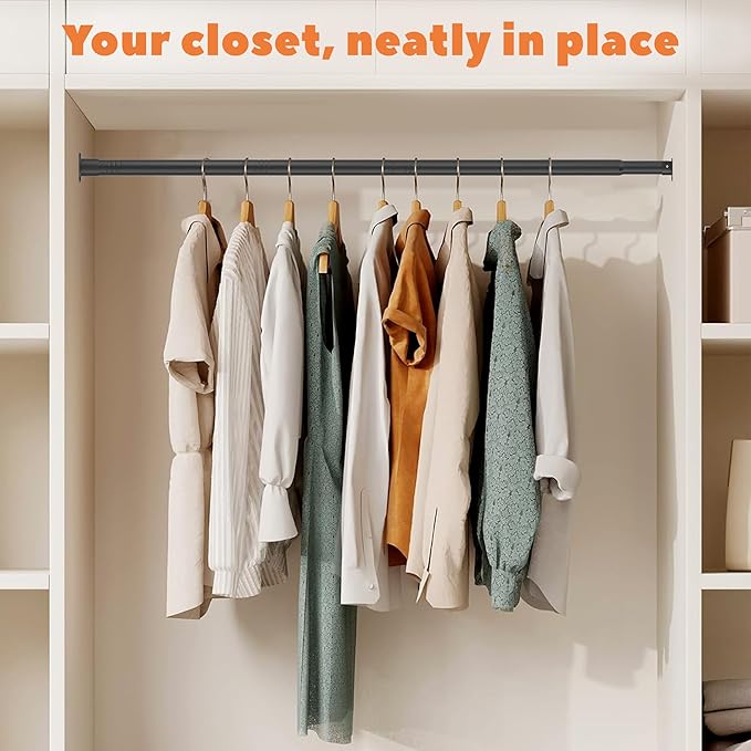 Closet Rod 30-63 Inches, Adjustable Heavy Duty Metal Black Closet Rods for Hanging Clothes 1.3 Inches Diameter for Wardrobes Laundry