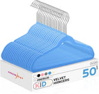 HOUSE DAY 14 Inch Kids Velvet Hangers 50 Pack, Durable Big Kids Hanger for Youth, Non Slip Kid Felt Hangers, Cute Childrens Hanger for Closet, Blue