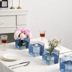 Square Glass Vases Set of 6, 4" x 4" x 4" Square Flower Vases for Centerpieces, Blue Vase for Flowers, Small Vase for Wedding, Party, Home Office Decoration
