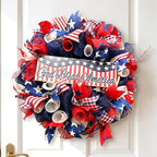 Patriotic Wreaths for Front Door, 250 Anniversary Decorations 4th of July Decorations Outdoor, Handcrafted Memorial Day Wreaths, Festival Celebration USA Flag Printed Wreath (C)