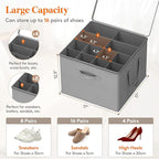 Lifewit Shoe Storage Organizer for Closet, Fabric Large Shoe Box Storage Containers with Clear Cover, Foldable Bins for Boots Heels Sneakers Fits 12-16 Pairs, 1 Pack Light Gray
