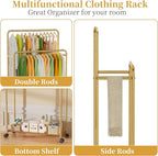 Simple Trending Clothing Clothes Rack Double Rods with Wheels, Rolling Metal Garment Rack for Hanging, Gold