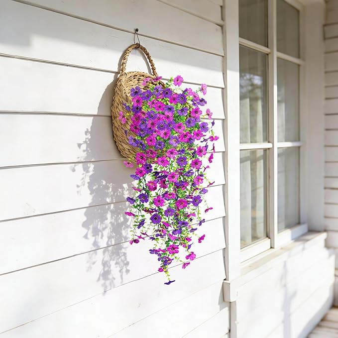 Fake Artificial Hanging Flowers for Outdoor Spring Decor 2PCS Faux Silk Flowers Plants for Outdoor Outside Planter UV Resistant Daisy for Porch Front Door Patio Balcony Yard Decor