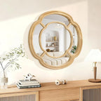 Wall Mounted Mirror, Wooden Round Framed Mirror Irregular Wavy Hanging Decorative Mirrors for Living Room Bedroom and Entryway Home 20 Inch Decor