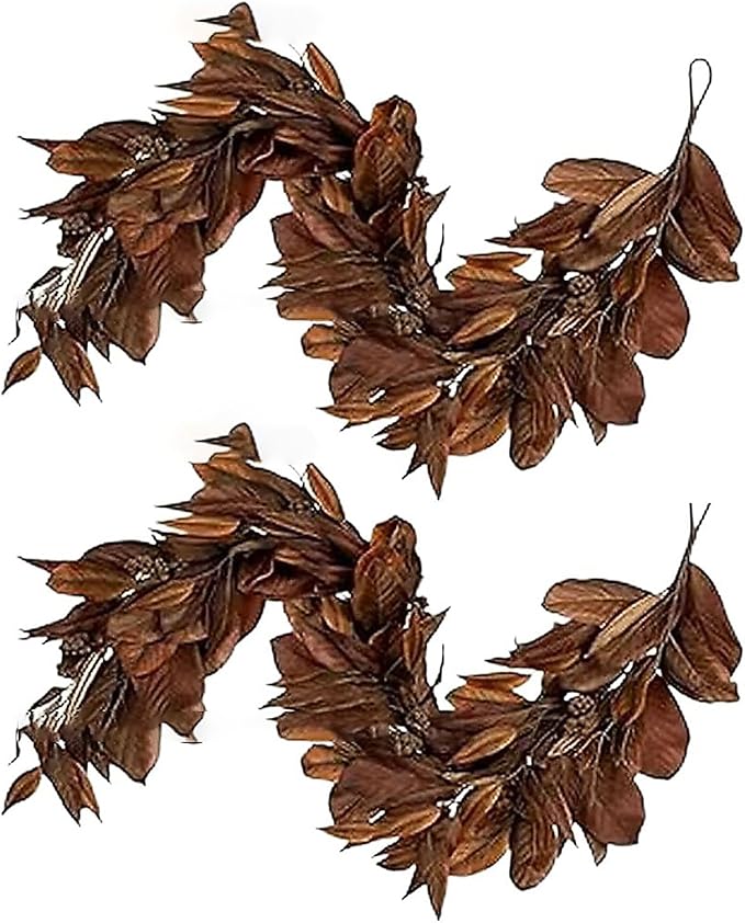 Brown Leaf Wreath, Artificial Realistic Reusable Leaf Swag Fall Porch Decorations Outdoor for Mantle Fall Decorations for Home (1-180)