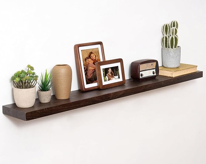 Marsmiles 48 inch Floating Shelves for Wall Solid Elm Wood Wall Mounted Shelves|Rustic Long Floating Shelves with Invisible Bracket for Bathroom Living Room Kitchen|Walnut, 1 Pack