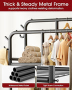 Clothes Rack - Double-Rod Clothing Rack with Built-In Hooks & Shelves, Multi-Functional Wardrobe Closet for Bedroom, Living Room, Entryway, 41.3" x 15.3" x 59.8", Black