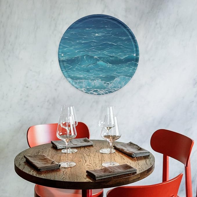 Wall Picture, with The Deep Ocean Printed Circular Iron Hanging Picture,Wall Art Decor,Home for Bedroom Living Room Bathroom Decor,Iron Painting 11.8X11.8 in