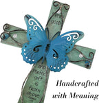 INHAI Handcrafted Christian Wall Cross 9x7,James 1:17 Verse on Wood with Antiqued Metal,Mother's Day Inspirational Home Decor Gift(Blue)