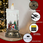 Wondise Rechargeable Musical Santa Snow Globe Lantern with 6H Timer, Battery Operated & USB Powered Lighted Singing Snow Globe Lamp Spinning Water Swirling Glitters Holiday Decor