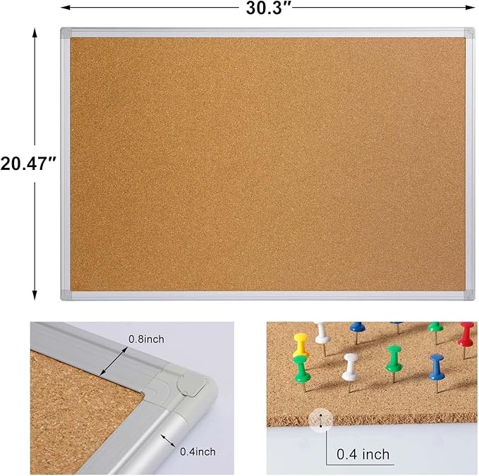 2-Pack Cork Board Bulletin Board 20 x 30 Inches, Silver Aluminium Framed Corkboard, Office Board for Wall Cork, Large Wall Mounted Notice Pin Board with 32 Pins