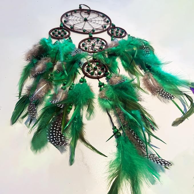 Large Dream Catchers Handmade Green Dream Catcher, Boho Wall Hanging Decor with Beads, Native American Style Dreamcatcher for Bedroom,Living Room,Home Ornament, for Birthday,Festival