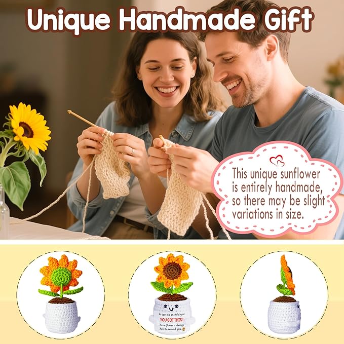 Get Well Gifts for Women Men, Inspirational Positive Sunflower Emotional Support Crochet - First Father's Day Birthday Galentines Graduation Cheer Up Gifts for Teens Students Coworker Best Friends