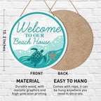 Beach House Welcome Sign Decor, Summer Beach Hanging Sign Decor Farmhouse Wall Decorations Wood Sign for Front Door, Patio, Porch, Housewarming Gift for Beach House Home, Welcome to Our Beach House