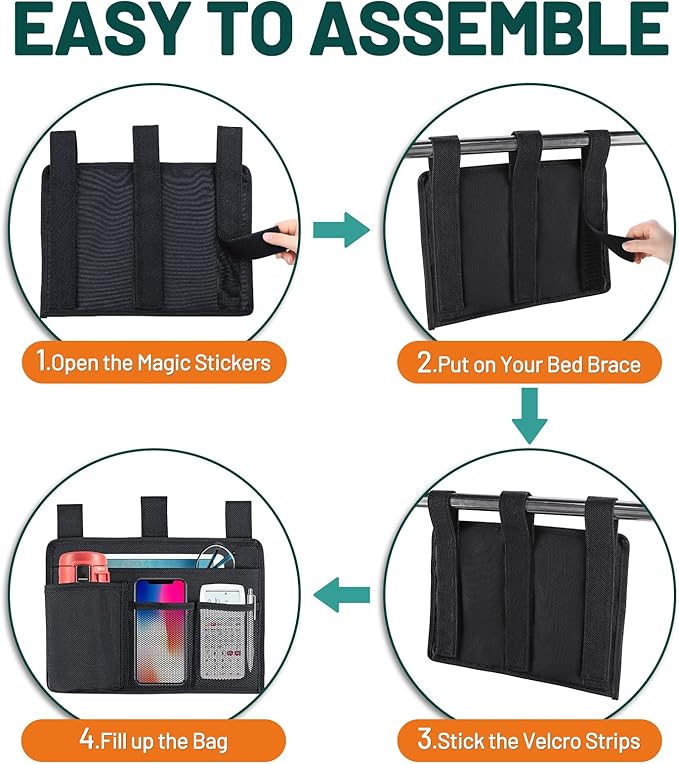 AKAYOK Bedside Caddy Organizer - Bed Organizer Caddy for Remotes Control Phone Glasses Magazines Tablets Accessories - Wheelchair Bag for Hospital Home Office Dorm Room (4 pocket)