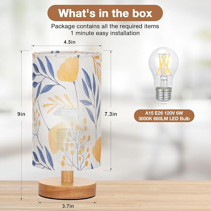 Fenmzee Ginkgo Table Lamp for Bedroom - Inline Control, Small Bedside Lamp with 3000K A15 LED Blub, Easy Assembly (Ginkgo Cream Shade, 9" Inline Control)