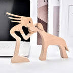 ISHINE Wood Decor Wooden Statue Man and Dog Figurine Handmade Carved Creative Home Office Gift for Men Women Accents Decoration Natural ECO Friendly 7x3 inches (B-Woman Kisses Dog)