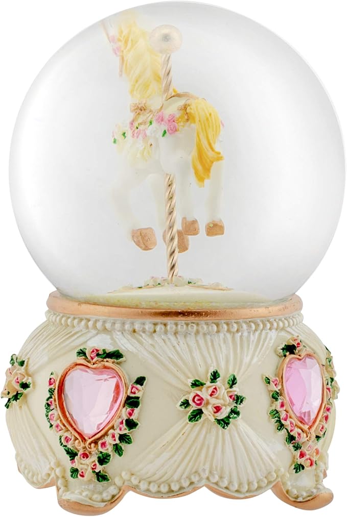 Elanze Designs Rose Garland Horse and Carousel 100MM Sturdy Wind Up Musical Glitter Water Snow Globe Tabletop Dresser Nightstand Figurine Decoration Plays Tune Carousel Waltz