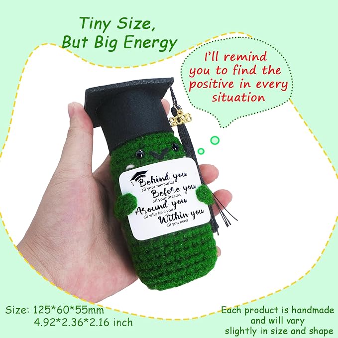 2026 Graduation Emotional Support Doll High School 2026 Graduation Gifts for Him Her Positive Crochet Decor 5.9 inch Mini Handmade Knitted Doll Grad Gift for Women Men