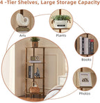YUFAM 4-Tier Corner Shelf with Sturdy 5-Leg Base, Wooden Corner Bookshelf for Small Spaces, Corner Standing Shelf for Living Room, Bedroom, Office, Brown