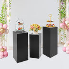 3 PCS Display Pedestal Stand, Metal Display Pedestal Stands Decoration Cube Sculpture Displays Column Square Displays Stands Pillars for Wedding Party Baby Shower Birthday (Black, 3PCS)