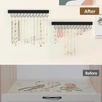 ZEDODIER 2 Pack Necklace Organizer Wall Mount, Wooden Jewelry Hanger Necklace Holder with 24 Hooks,Hanging Jewelry Organizer, Black