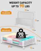 Under Bed Storage with Wheels, 2 Pack Foldable Metal Under Bed Storage Containers, 60L Rolling Underbed Storage, Easy Assembly Under The Bed Storage for Bedroom Clothes Shoes Blankets
