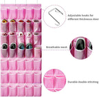 35 Pockets Over the Door Shoe Organizer, Hanging Shoe Organizer for Door with 35 Mesh Pockets Large Capacity Shoe Hanging Storage Bag with 4 Metal Hooks (Pink-1Pack)