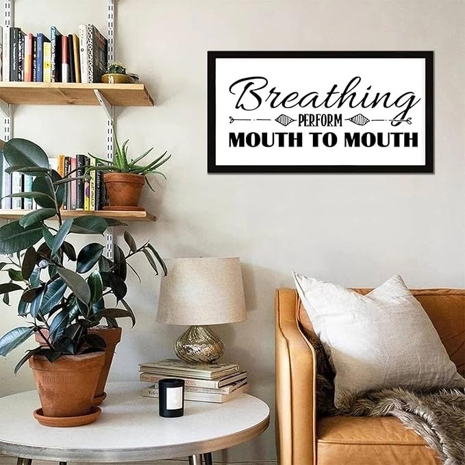 Scripture Verses 12x22in Wooden Wall Plaque with Life Positive Quote Breathing Perform Mouth to Mouth Rustic Chic Style Black Frame Wooden Plaque for Cottage New Home Farmhouse Porch Wall Decor