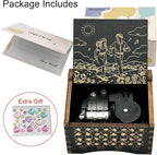 Pursuestar Black Wooden Wind Up Music Box - Greensleeves, Vintage Engraved Wood Mechanism Musical Gifts for Anniversary Mother's Day Valentine's Day Christmas Thanksgiving Birthday