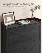 VASAGLE Shoe Storage Cabinet Organizer with 2 Flip Drawers, Freestanding Narrow Shoe Rack Cabinet for Entryway, Farmhouse Style, Fits 14 to 16 Pairs, Smoky Black UHSC203BJ01S