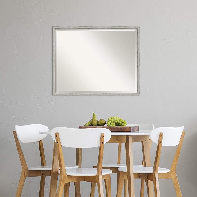 Amanti Art White Wall Mirror 23x29 Shiplap White Narrow Rectangle Bathroom Mirror for Wall Decor Living Room, Large Cottage Wood Frame, Hangs Horizonally and Vertically, Bathroom Decor, Beveled Edge