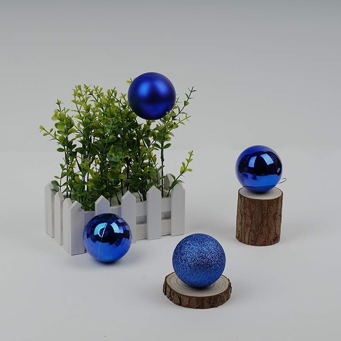 Emopeak 24Pcs Christmas Balls Ornaments for Xmas Christmas Tree - 4 Style Shatterproof Christmas Tree Decorations Hanging Ball for Holiday Wedding Party Decoration (Navy Blue, 1.6"/4.2CM)